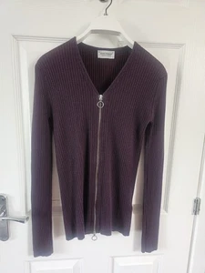 John Smedley Purple Wool Ribbed Knit Jumper Zip Fastening Size Small - Picture 1 of 11