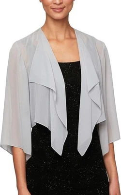 Alex Evenings Women's Short Bolero Shrug Cropped Jacket 3/4 Sleeve, Silver, L - Image 1 of 2