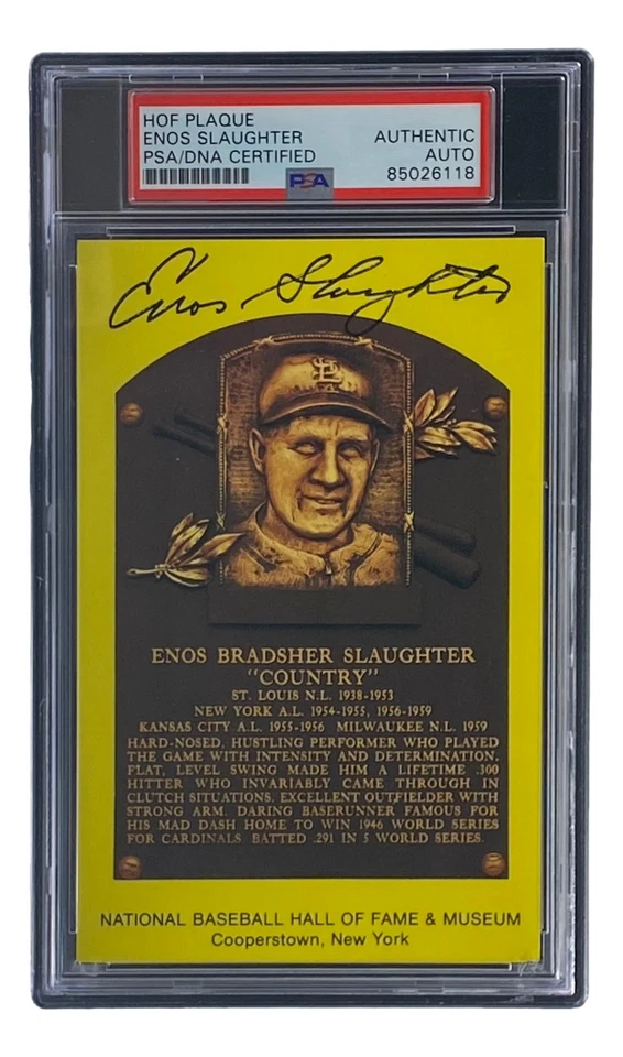 Enos Slaughter Signed 4x6 St Louis Cardinals HOF Plaque Card PSA/DNA 85026118 - Image 1 of 3
