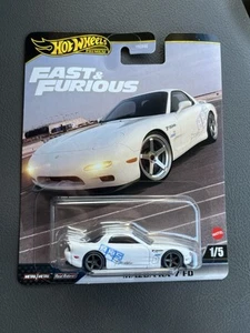 Hot Wheels Premium Fast & Furious Mazda RX-7 FD 1/5 Metal Real Riders White - Picture 1 of 1