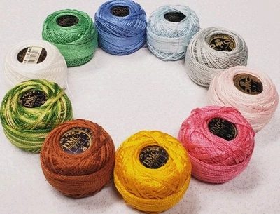 10 Шарики DMC #8 крючком нитки пряжи 95 ярдов 10 различных цветов C - Изображение 1 из 4