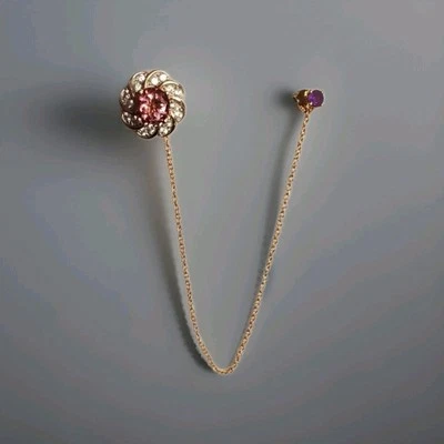 Salmon Sorbet Topaz multi gemstone chain connected earring 2.45ctw - Image 1 of 4