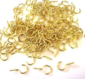 144 MESSINGBESCHICHTETE 1" TASSENHAKEN 52576 SCHRAUBE PFLANZENAUFHÄNGER SCHLÜSSEL SCHMUCK DISPLAY - Bild 1 von 2