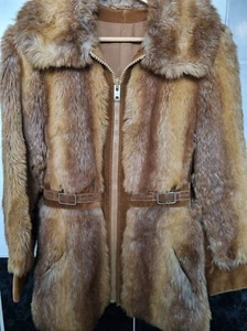 Vintage Women Caramel Brown Medium Length Suede Faux Fur Coat Size AU8-10/Small - Picture 1 of 21