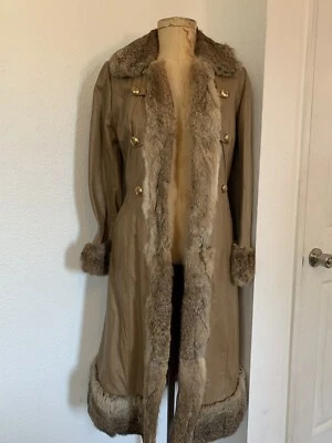 Vintage 1960s SPY Trench LEATHER & FUR Snow Coat  PeaCoat Small - Image 1 of 4