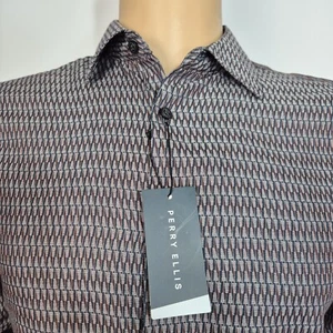 Perry Ellis Men's Shirt Size S Long Sleeve Slim Fit Black Red Cotton (51) - Picture 1 of 8