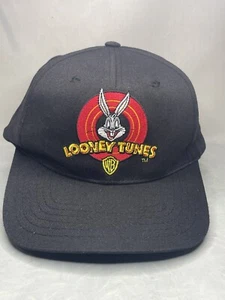 Vintage Looney Tunes Bugs Bunny WB Warner Brothers Black Snapback Hat Cap - Picture 1 of 11