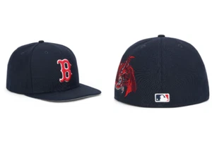 New Era 59fifty Boston Red Sox HYPLAND Yugioh Slifer Sky Dragon FITTED Navy Sz 8 - Picture 1 of 7