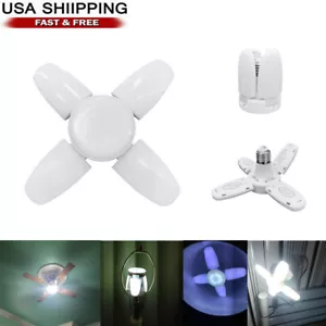 E27 LED Bulb Super Bright Foldable Garage Light Fan Blade Ceiling Light White - Picture 1 of 12