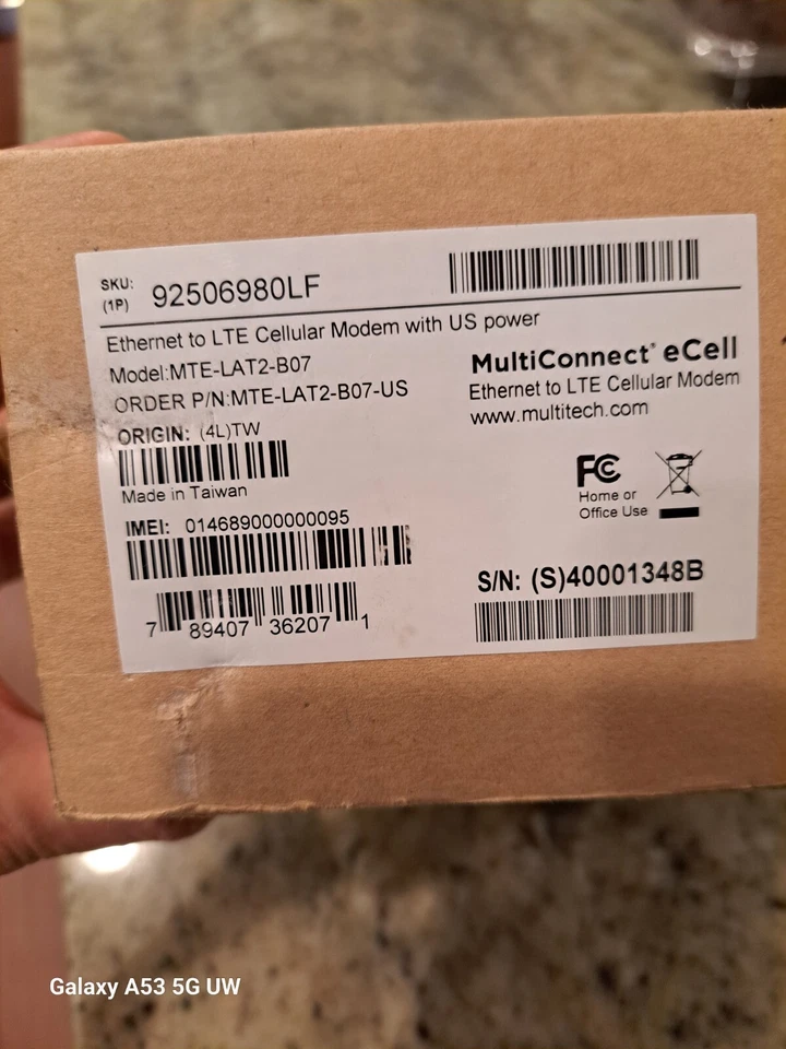 MultiTech Ethernet to LTE Cellular Modem US Power MTE-LAT2-B07 - Image 1 of 3