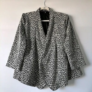 Notations Womens Black 3/4 Sleeve Open Front Animal Print Blazer Jacket Size XL - Picture 1 of 7