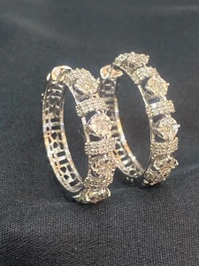 Stunning 1.42 Cts Round Brilliant Cut Diamonds Large Hoop Earrings In 14K Gold - Picture 1 of 12