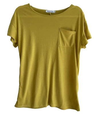 Женский топ горчичный желтый повседневный футболка блузка с коротким рукавом круглый вырез размер M - Изображение 1 из 4