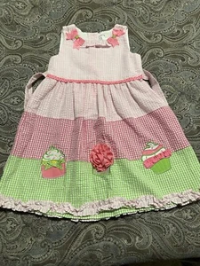 Emily Rose Size 6 Girls Pink Plaid Seersucker Cupcake Dress - Picture 1 of 3