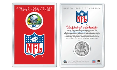 INDIANAPOLIS COLTS NFL Helmet JFK Half Dollar Coin w/ NFL Display Case LICENSED Cover