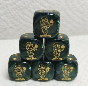 Dice - Chessex Custom Leprechauns on 16mm Scarab Jade w/Gold Elf #1 & Gold Pips