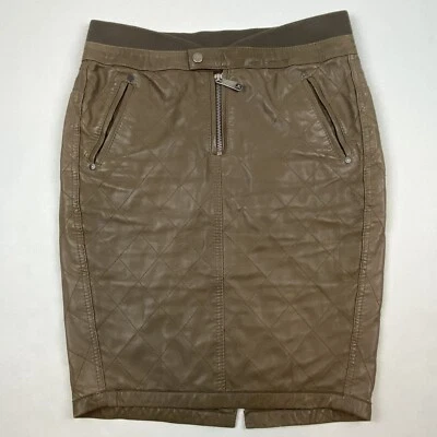 Falda DIESEL de cuero de cordero marrón talla 26 Bolsillos Diamante Argyle Cremallera Botón Frontal Foto 1 de 4