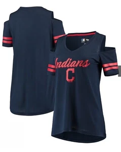 Cleveland Indians Cold Shoulder Shirt Womans Size M G-III 4Her By Carl Banks - Picture 1 of 9