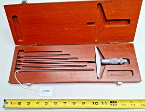 Brown & Sharpe Machinists 0 - 6" Depth Micrometer with Wooden Storage Box, USA - Picture 1 of 6