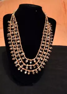 14k CRYS Kristall Perlen Halskette 3 Strang - Bild 1 von 6