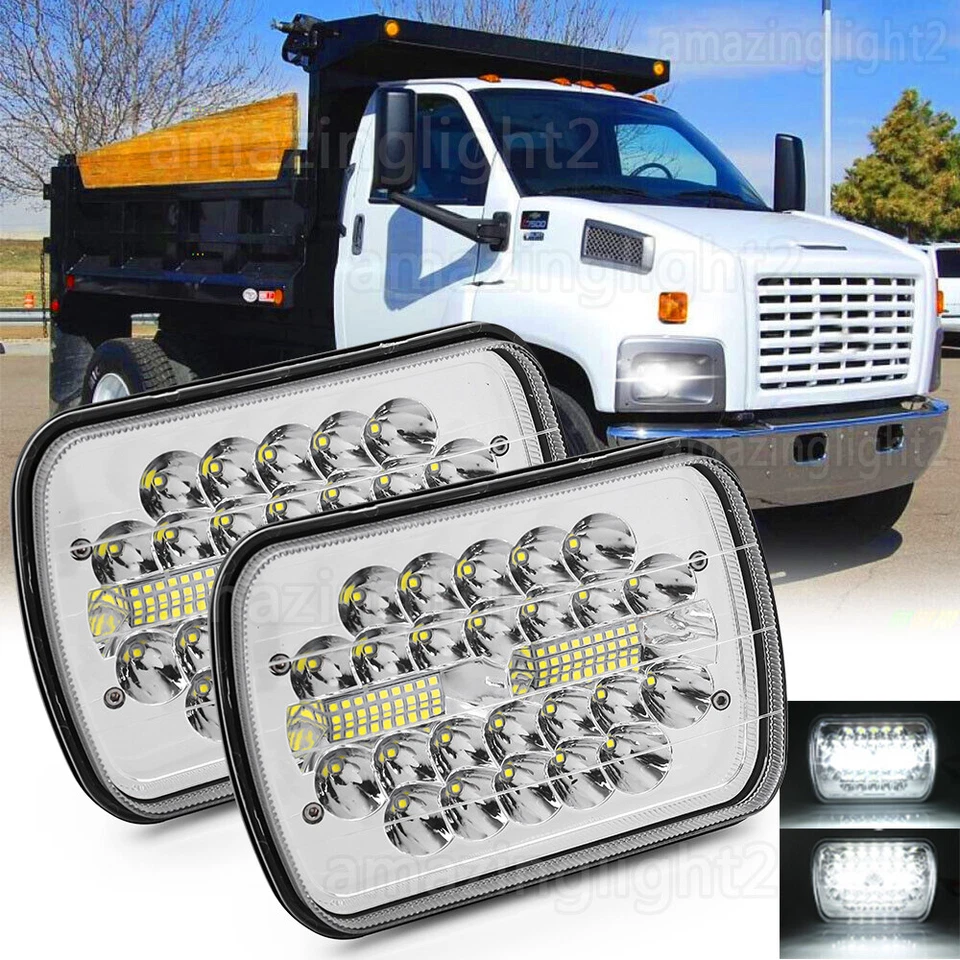 Pair 130W 7x6" Led Headlights Headlamp fit Chevy C6500 C7500 Kodiak Sealed Hi/Lo - Image 1 of 4