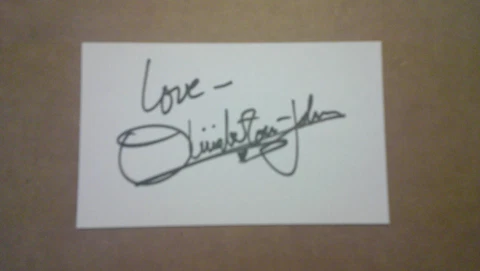 OLIVIA NEWTON-JOHN SIGNED 3x5 INDEX CARD AUTOGRAPH - GREASE Cover