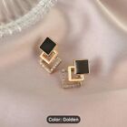 Luxury Golden Earrings With Black Diamond Accents - 2pcs/pair