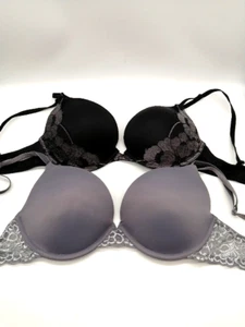 Maidenform Womens Bras Black 34D Lot of 2 Push Up Underwire Padded Back Close - Picture 1 of 15