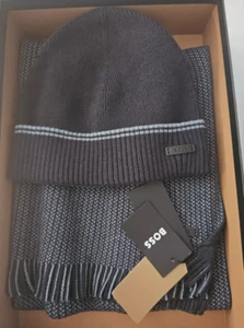 NEU IM KARTON BOSS von (Hugo Boss) Schal & Strumpf Mütze Mind Set SCHWARZ MIT GRAU - Bild 1 von 3
