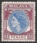 Malaya Penang #53 (A8) VF MNH - 1957 $1 Queen Elizabeth II and Palm Trees