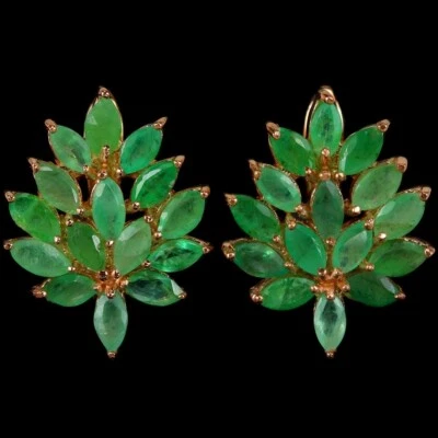 NATURAL AAA GREEN EMERALD MARQUISE STERLING 925 SILVER DROP EARRING - Image 1 of 4