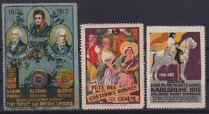 3 Historical Vignettes Advertising Stamps Leipzig, Geneva, Karlsruhe - Picture 1 of 2