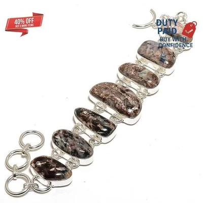 Genuine Astrophyllite 925 Sterling Silver Anniversary Chain New Bracelet Jewelry - Image 1 of 4