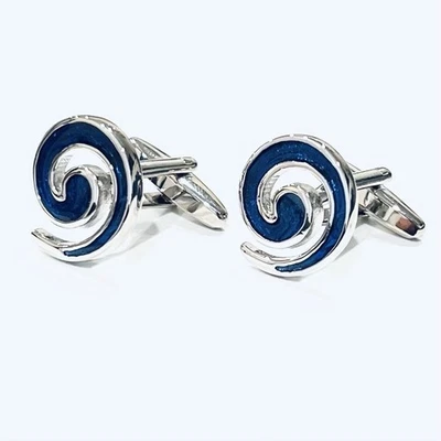 Blue Swirl Cufflinks Men Birthday Father’s Day Gift With Box - Image 1 of 4
