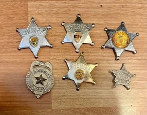 6 Vtg Sheriff/Security/advertisement Toy Metal Badges - Picture 1 of 7