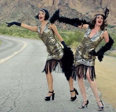 Vestidos para mujer con solapa años 20 lentejuelas flecos grandes disfraces de vestido Gatsby Foto 1 de 4