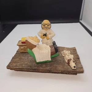 VTG Studio Art Dentist and Patient Figurine w/Dog on Floor Wooden Hand Carved - Picture 1 of 11