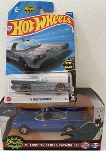 LOT 2 JADA 1:32 & HOT WHEELS BATMAN CLASSIC TV SERIES 1966 BATMOBILE BLUE - Picture 1 of 2