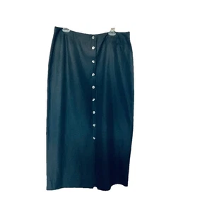 VTG 90's Studio Jax Skirt Black A- Line Button Down Silk Linen Size 16W Modest - Picture 1 of 8