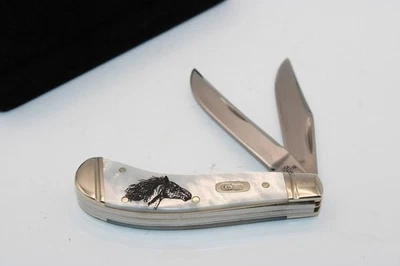 CUCHILLO CASE XX EE. UU. TONY BOSE 82110 PERLA SILLA CUERNO CABALLO SCRIMSHAW 2006 4 PUNTOS Foto 1 de 4