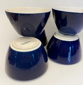 CRATE & BARREL Cereal Bowls Glossy Blue Modern Lines Made In Japan Set Of Six - Picture 1 of 5
