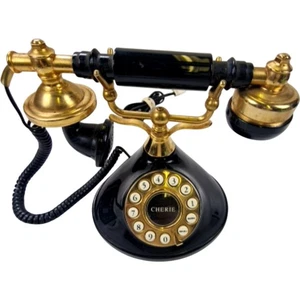 Vintage Mybelle Cherie 385 Rotary Dial Black Gold Telephone Classic Decor - Photo 1/11