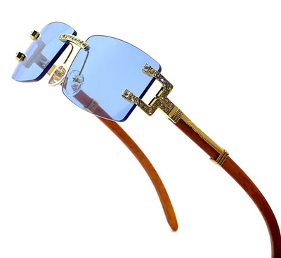 Gafas de sol Hip Hop para hombre de diseñador sin montura brillantes tonos de diamante clásico rapero nuevas Foto 1 de 4