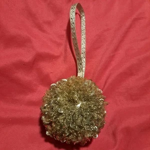 Adorno vintage con cuentas de semillas de árbol de Navidad lentejuelas hecho a mano 3" - Imagen 1 de 3