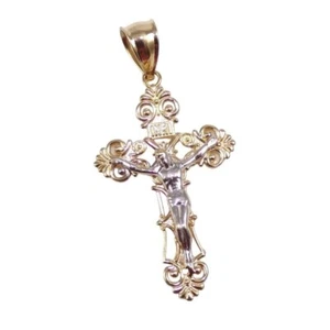 Colgante Cruz Religiosa Jesús Crucifijo Crucifijo Oro Amarillo Blanco 10K Sólido - Imagen 1 de 3