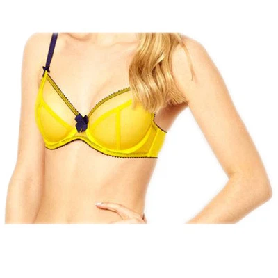 Claudette Dessous Full Coverage Bra Cyber Yellow Navy Sexy Women Ladies Lingerie - Image 1 of 3