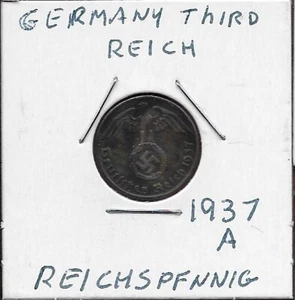 ALEMANIA TERCER Reich 1 Reichspfennig 1937-un águila sobre esvástica dentro de corona,de - Imagen 1 de 2