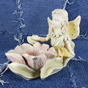 Fairy Figurine with Pink Flower Bowl Pastel Cottagecore Whimsical Decor - Picture 1 of 9