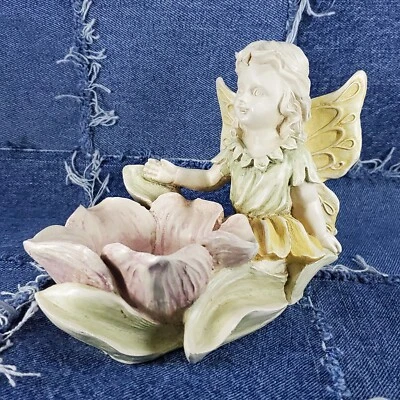 Fairy Figurine with Pink Flower Bowl Pastel Cottagecore Whimsical Decor - Image 1 of 4