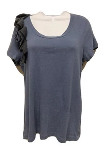 J. Crew Factory Damen T-Shirt Top Gr. Large dunkelblau Baumwolle Rüschen Applikation - Bild 1 von 7